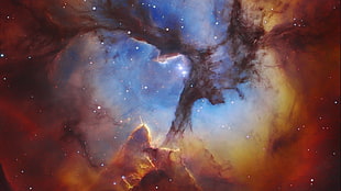 painting of black hole, space, NASA, Trifid Nebula, nebula