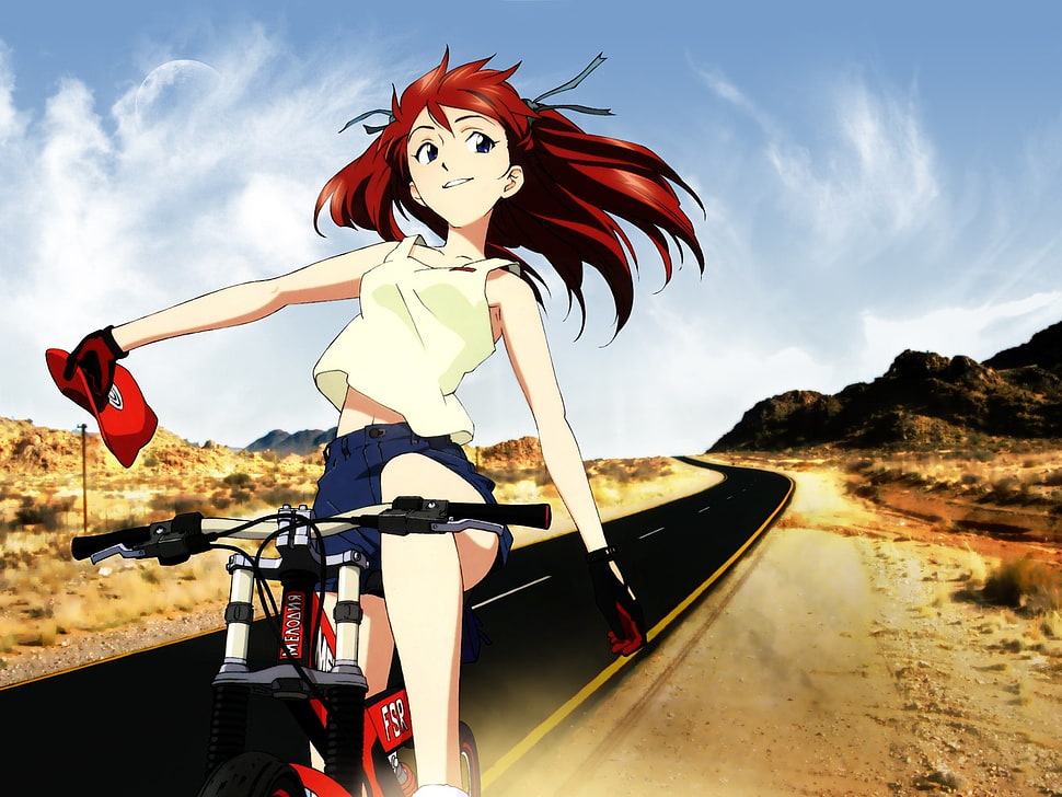 female anime character riding bicycle HD wallpaper