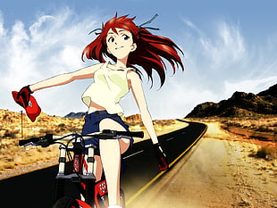 female anime character riding bicycle