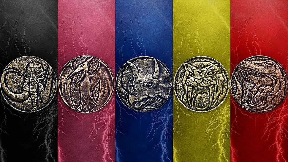 round silver-colored coins, TV, Power Rangers, collage HD wallpaper
