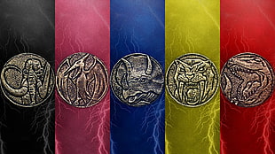 round silver-colored coins, TV, Power Rangers, collage