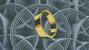 illustration of gold-colored band ring, rings, pattern, blue, gold