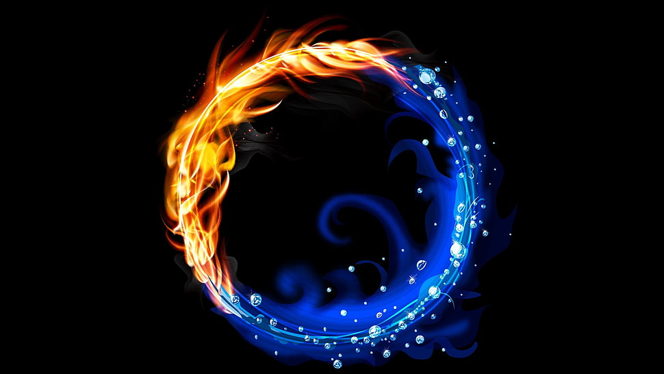 water and fire logo, abstract, vector, colorful, fire HD wallpaper