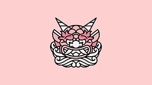 pink and white fu dog illustration, pink, demon, illustration, pink background