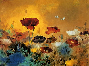 assorted flowers painting, China's wind