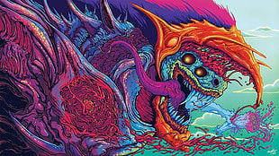 multicolored monster digital wallpaper, fantasy art
