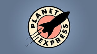 Planet Express logo, Futurama, blue, simple background, TV