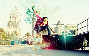 brown skateboard, skateboard, photo manipulation, city, urban