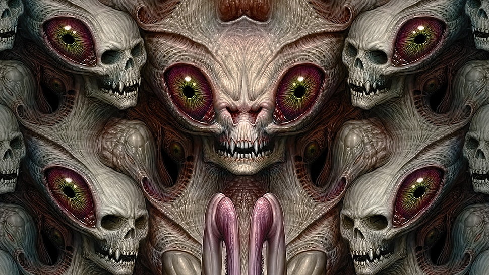 monster wallpaper, aliens, creature, drawing, skull HD wallpaper