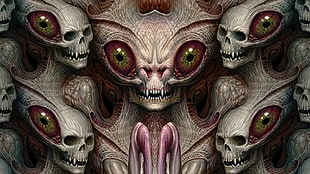 monster wallpaper, aliens, creature, drawing, skull