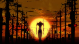 anime monster illustration, anime, Neon Genesis Evangelion, power lines HD wallpaper