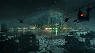 metal structure and helicopter digital wallpaper, Crysis 3 HD wallpaper