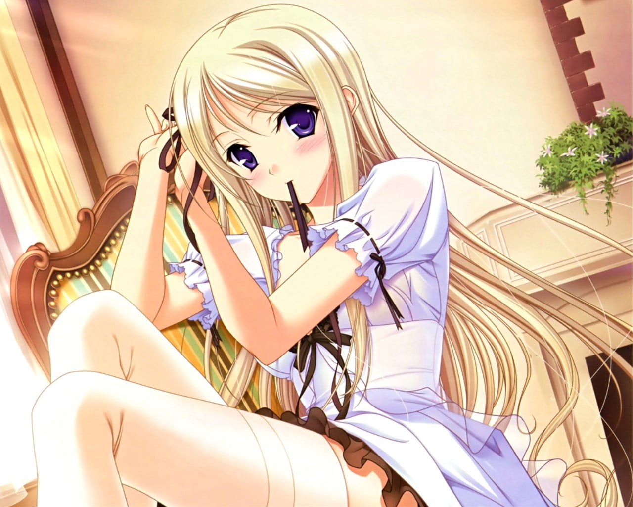 blonde haired girl anime character HD wallpaper.