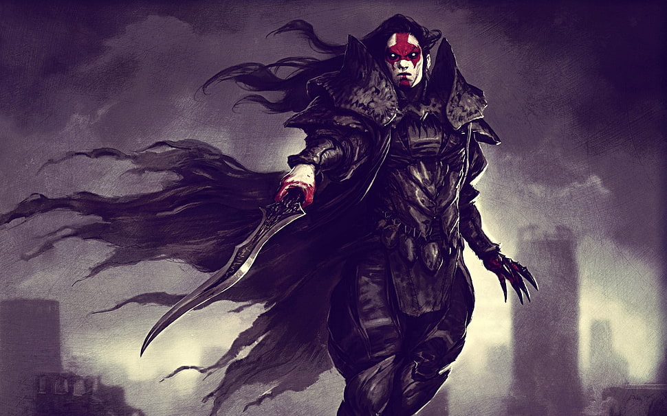 warrior wearing black armor with sword on his hand HD wallpaper