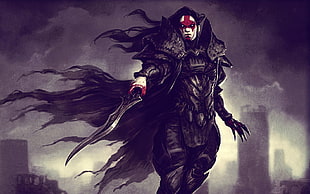 warrior wearing black armor with sword on his hand