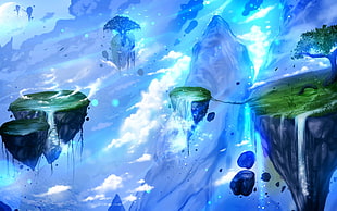 floating island painting, fantasy art, artwork, floating island HD wallpaper