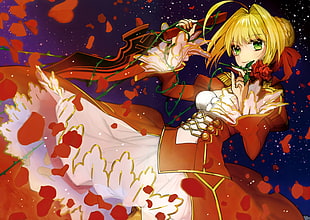 yellow-haired female wielding red sword wearing red dress digital wallpaper, Fate/Extra, Fate Series, Saber Extra, Empress Nero  HD wallpaper