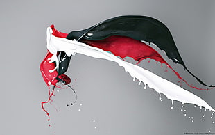 black, red, and white paints, painting, liquid, paint splatter, simple background HD wallpaper