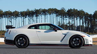 white Nissan GTR, Nissan GT-R, car