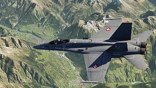 black jet plane above rock formation