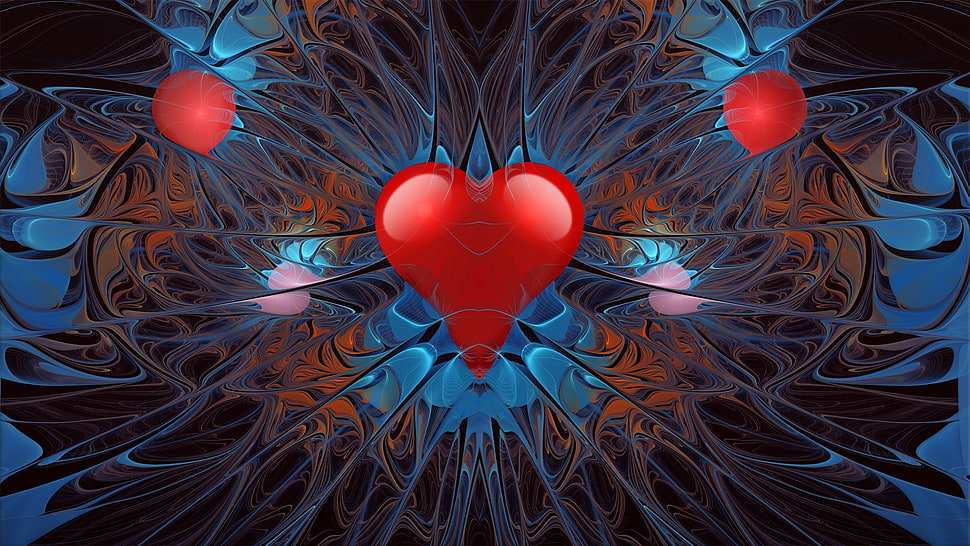 red and blue hearts abstract illustration HD wallpaper