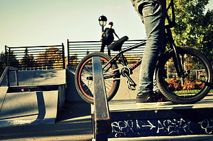 black BMX bike, skatepark, urban, bicycle