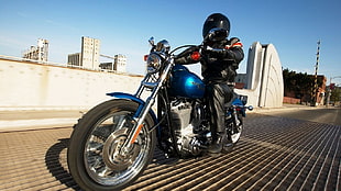 blue cruiser motorcycle, Harley-Davidson, motorcycle, drawbridge