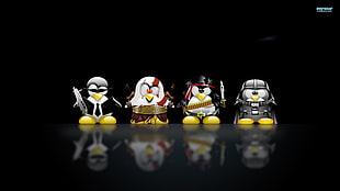 several Angry Bird figures, GNU, Tux HD wallpaper