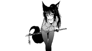 black-haired girl with tail and sword animated illustration