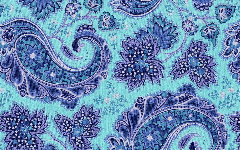 blue and purple paisley printed textile HD wallpaper