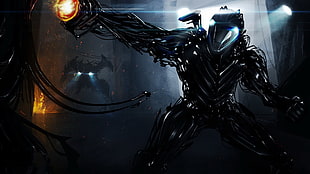 black character illustration, robot, technology, digital art, science fiction HD wallpaper