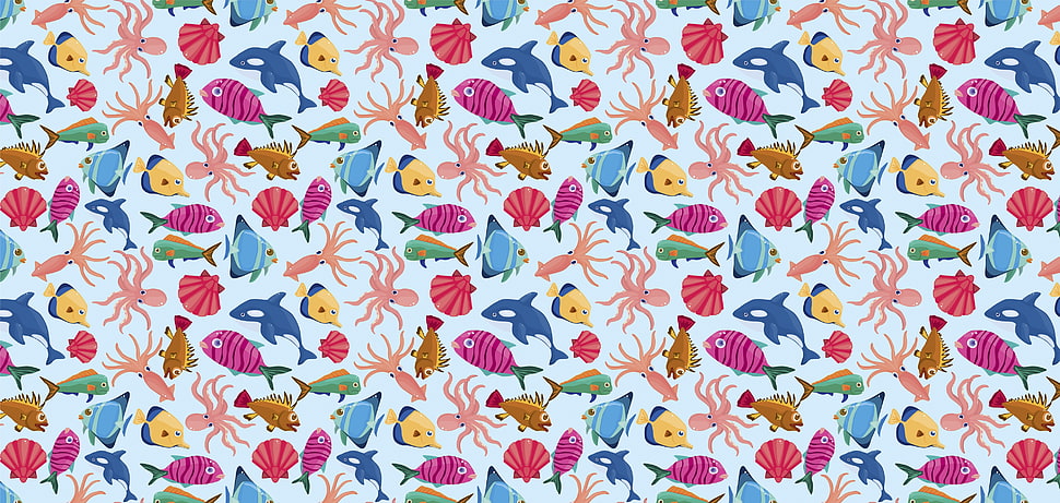 assorted sea creature clip art HD wallpaper