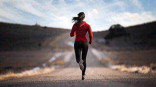 woman running on road HD wallpaper