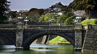 photo of bridge and river HD wallpaper