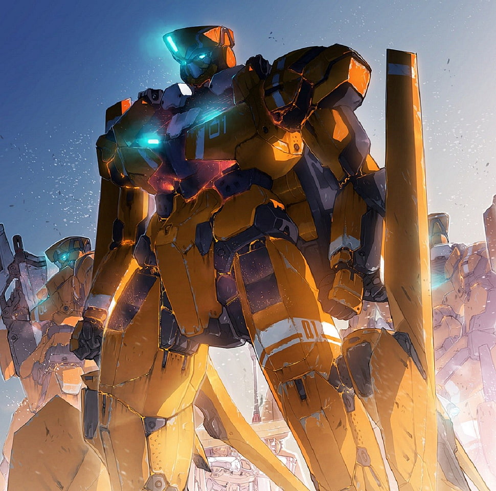 yellow robot character wallpaper, Aldnoah.Zero, mech, anime, robot HD wallpaper
