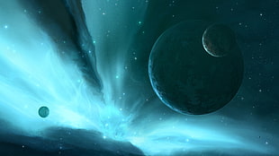 blue and black planet illustration, space, space art, planet, JoeyJazz
