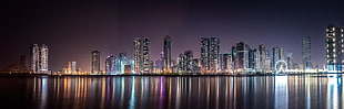 Panoramic View of City Lit Up at Night HD wallpaper