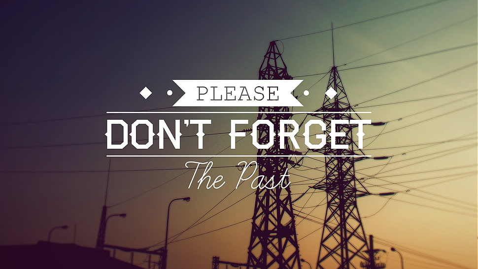 two truss towers with text overlay, electricity, power lines, filter, typography HD wallpaper