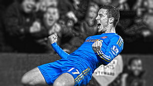 selective color photography Samsung Chelsea player, Chelsea FC, Eden Hazard, soccer, sport 