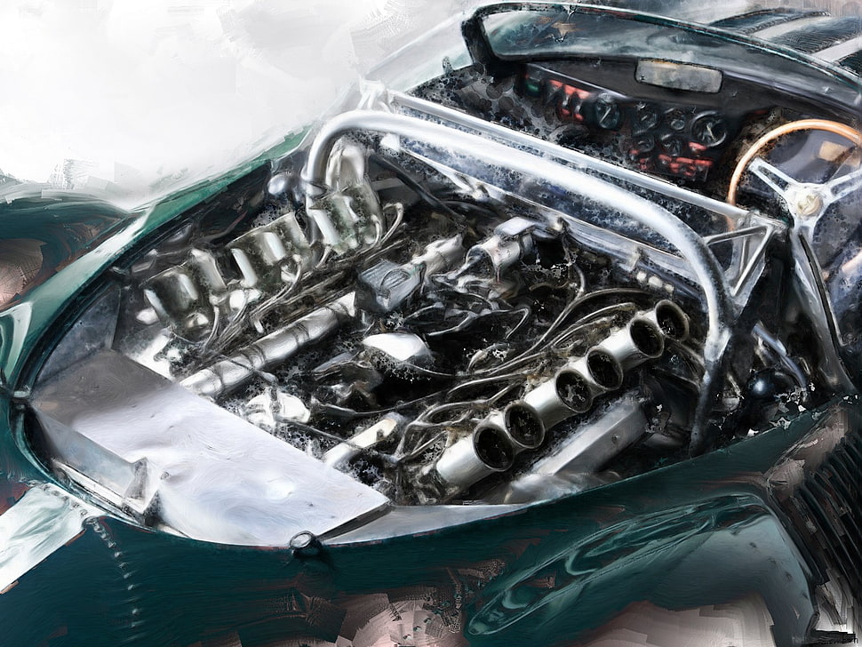 gray car engine, car, painting, Jaguar XJ, vehicle HD wallpaper