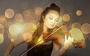 woman playing violin in bokeh photography HD wallpaper