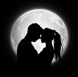 couple silhouette, Couple, Silhouettes, Moon HD wallpaper