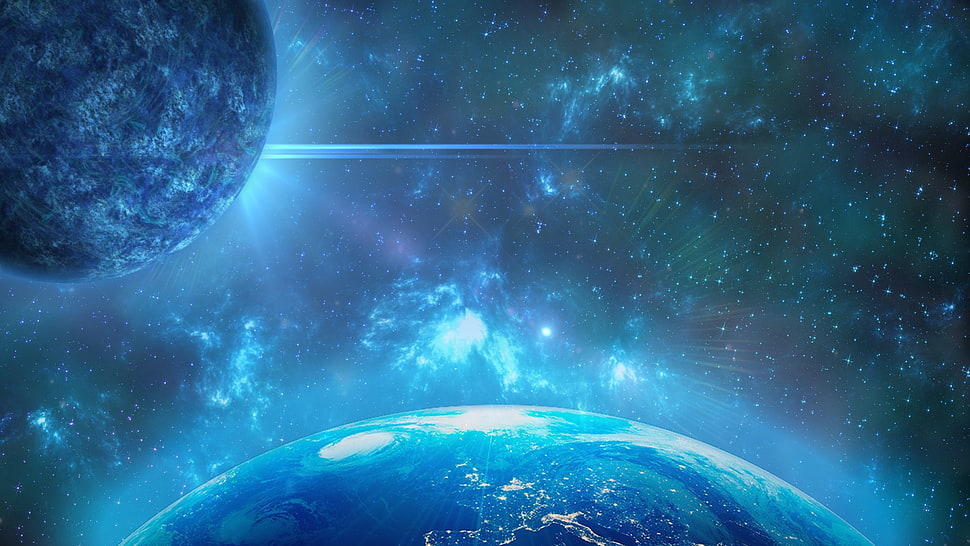 planet illustration, space, stars, planet, galaxy HD wallpaper