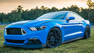 blue and black BMW car, Ford Mustang, 2015 Ford Mustang RTR, car