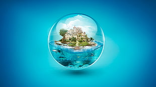 island on water ball illustration HD wallpaper