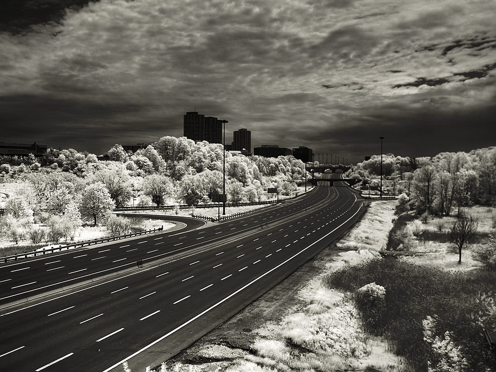 highway road gray scale photo shot during daylight HD wallpaper