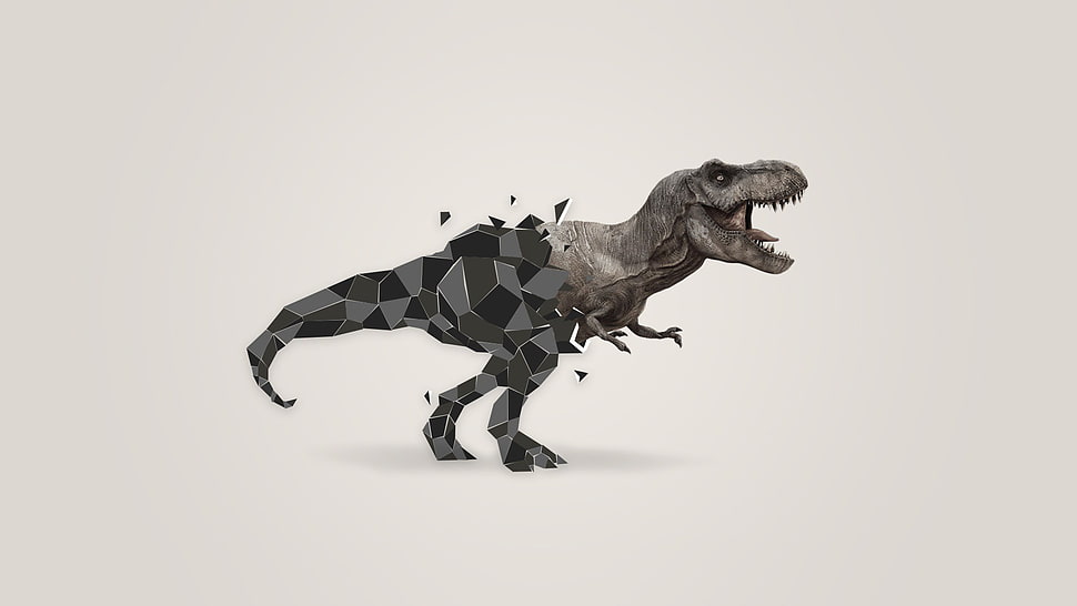 gray t-rex action figure, low poly, T-Rex, car HD wallpaper