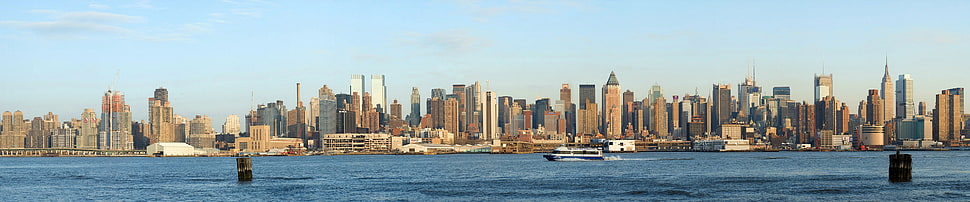 brown and white concrete building, triple screen, New York City HD wallpaper