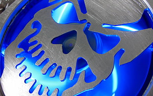 blue and gray skull wall decoration, computer, hardware, fans, blue