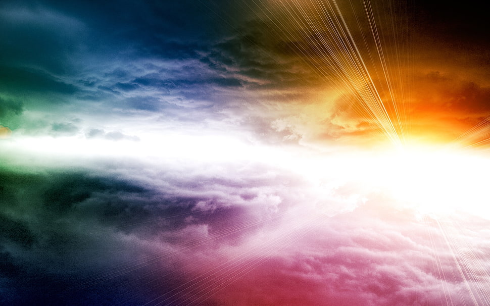 sun rays over gray and multi-colored clouds HD wallpaper